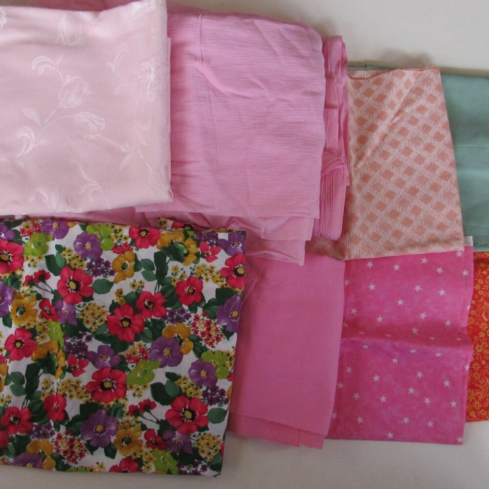 Fabric remnant pieces 17 yards 4-1/2 pounds crafts doll clothes